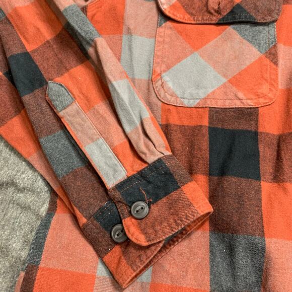 Work n Sport Mens Orange Thick Plaid Super Brawny Work Shirt Flannel LARGE - Picture 6 of 8
